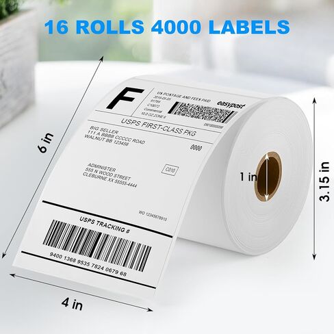 MaxGear 4" x 6" Direct Thermal Labels, 4000 Labels/16 Rolls, Shipping Package Labels, Perforated White Mailing Labels, Commercial Grade, Permanent Adhesive, Compatible with Most Thermal Printers in Saudi Arabia