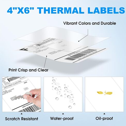 MaxGear 4" x 6" Direct Thermal Labels, 4000 Labels/16 Rolls, Shipping Package Labels, Perforated White Mailing Labels, Commercial Grade, Permanent Adhesive, Compatible with Most Thermal Printers in Saudi Arabia