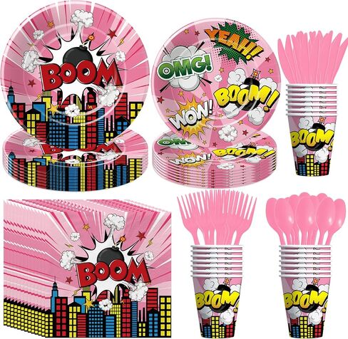 ديكورات حفلات الأبطال الخارقين أدوات مائدة للفتيات - لوازم حفلات أعياد ميلاد البطل الخارق باللون الوردي، طبق ورقي، كوب، منديل، أدوات مائدة للاستعمال مرة واحدة، ديكورات عيد الميلاد الثالث للأبطال الخارقين | 24 ضيفا in Kuwait