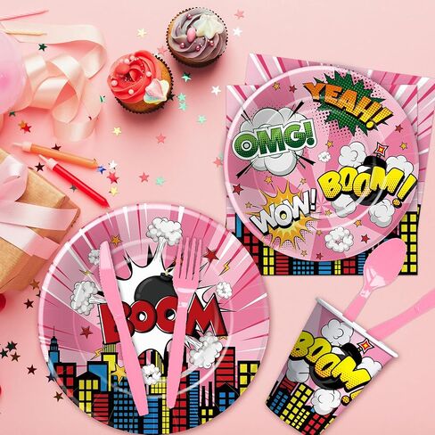 ديكورات حفلات الأبطال الخارقين أدوات مائدة للفتيات - لوازم حفلات أعياد ميلاد البطل الخارق باللون الوردي، طبق ورقي، كوب، منديل، أدوات مائدة للاستعمال مرة واحدة، ديكورات عيد الميلاد الثالث للأبطال الخارقين | 24 ضيفا in Kuwait