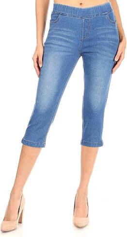 Women's Capri Jeans Skinny Jeggings Pull-On Denim Capris Pants with Pockets Regular & Plus Size in Saudi Arabia