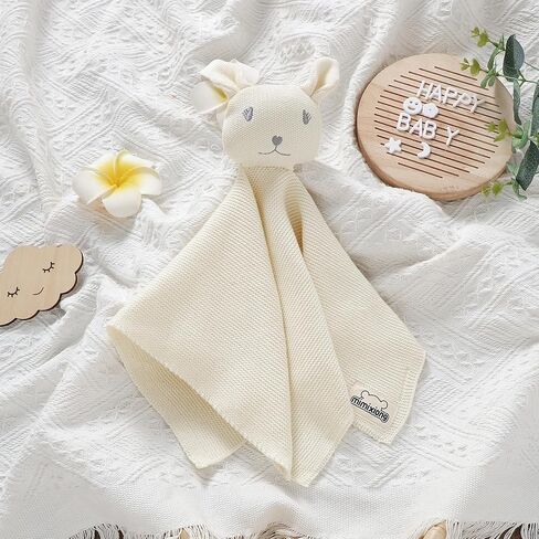 بطانية أمان للأطفال من mimixiong Baby Lovey مصنوعة من القطن المحبوك ناعمة ولطيفة على شكل أرنب آمنة للأولاد والبنات (بيج، 14 × 14 بوصة) in Kuwait