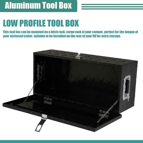 صندوق سفلي لأداة مداس من الألومنيوم شديد التحمل مقاس 20 بوصة، صندوق منظم تخزين الشاحنة المربع المقاوم للماء لالتقاط سرير الشاحنة ومقطورة RV مع قفل مقبض T ومفاتيح (أسود) in Kuwait