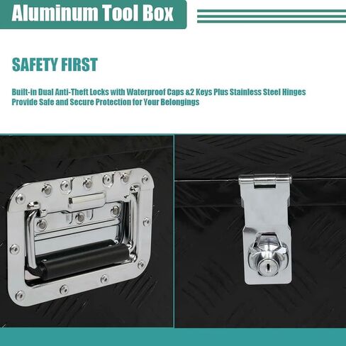 صندوق سفلي لأداة مداس من الألومنيوم شديد التحمل مقاس 20 بوصة، صندوق منظم تخزين الشاحنة المربع المقاوم للماء لالتقاط سرير الشاحنة ومقطورة RV مع قفل مقبض T ومفاتيح (أسود) in Kuwait