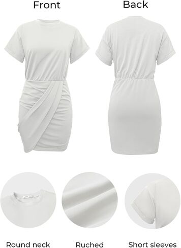 MIHOLL Dresses for Women 2024 Summer Wrap Short Sleeve Mini Ruched Bodycon T Shirt Dress for Casual Sexy in Saudi Arabia