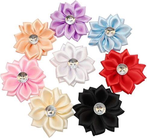 Chenkou Craft 40pcs Satin Ribbon Flower with Pearl Wedding DIY Appliques (White) in Kuwait