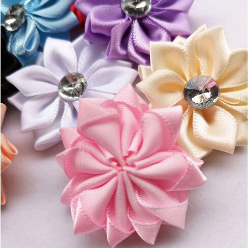 Chenkou Craft 40pcs Satin Ribbon Flower with Pearl Wedding DIY Appliques (White) in Kuwait