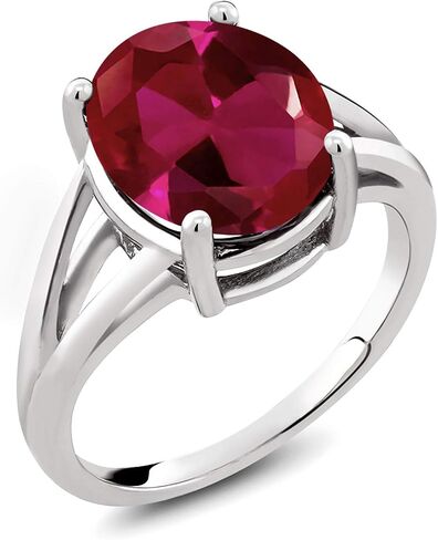 Gem Stone King 925 Sterling Silver Red Created Ruby Ring For Women (5.00 Cttw, Gemstone July Birthstone, Oval 12X10MM, Available In Size 5,6,7,8,9) in Saudi Arabia
