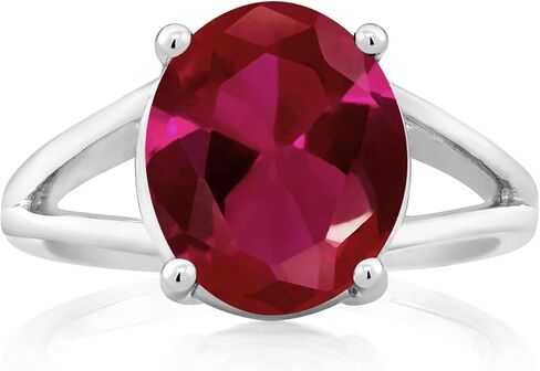 Gem Stone King 925 Sterling Silver Red Created Ruby Ring For Women (5.00 Cttw, Gemstone July Birthstone, Oval 12X10MM, Available In Size 5,6,7,8,9) in Saudi Arabia