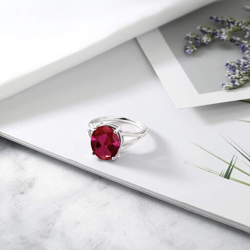Gem Stone King 925 Sterling Silver Red Created Ruby Ring For Women (5.00 Cttw, Gemstone July Birthstone, Oval 12X10MM, Available In Size 5,6,7,8,9) in Saudi Arabia