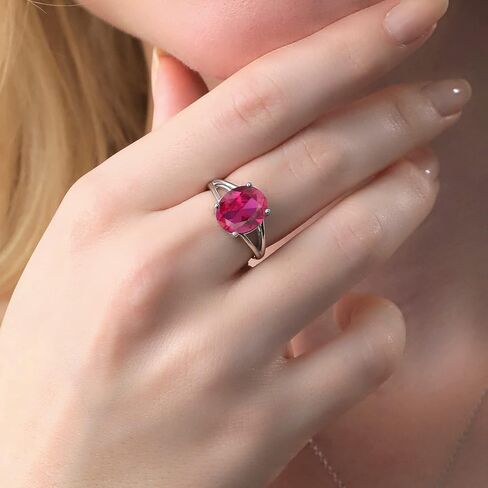 Gem Stone King 925 Sterling Silver Red Created Ruby Ring For Women (5.00 Cttw, Gemstone July Birthstone, Oval 12X10MM, Available In Size 5,6,7,8,9) in Saudi Arabia
