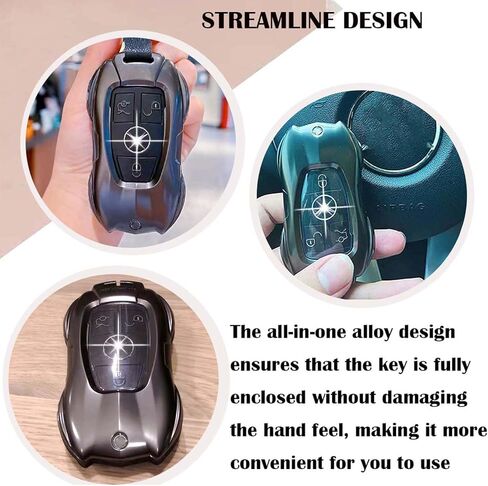 غطاء Key Fob متوافق مع Mercedes Benz AMG GT C E S M R CLA CLS GLA GLC GLE GLK GLS SLC SLK SL GL CL فئة للغطاء المعدني للمفتاح الذكي بدون حلقة سلسلة مفاتيح (نمط B رمادي) in Kuwait