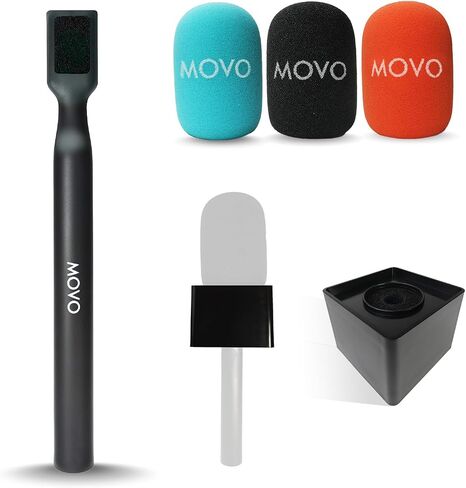 محول ميكروفون Movo WMX-HM اللاسلكي للمقابلات مع علم ميكروفون - متوافق مع ميكروفون DJI وRode Wireless GO وHollyland Lark والمزيد - رائع للمقابلات والمراسلين وإنشاء المحتوى in Saudi Arabia