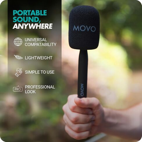 محول ميكروفون Movo WMX-HM اللاسلكي للمقابلات مع علم ميكروفون - متوافق مع ميكروفون DJI وRode Wireless GO وHollyland Lark والمزيد - رائع للمقابلات والمراسلين وإنشاء المحتوى in Saudi Arabia