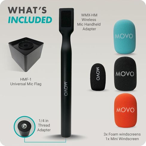 محول ميكروفون Movo WMX-HM اللاسلكي للمقابلات مع علم ميكروفون - متوافق مع ميكروفون DJI وRode Wireless GO وHollyland Lark والمزيد - رائع للمقابلات والمراسلين وإنشاء المحتوى in Saudi Arabia