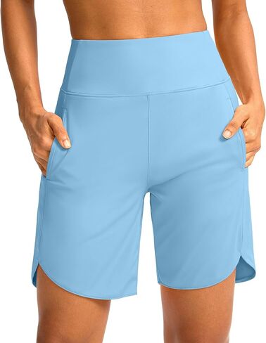Soothfeel Women's 7" Athletic Running Long Shorts with Pockets High Waisted Bermuda Shorts for Women Workout Walking Casual in Kuwait
