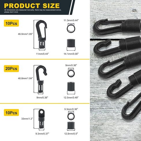 40 Pcs Bungee Shock Cord Hook Set 3 Type Black Plastic Bungee Cord Hooks, S Open Cord Hooks, Bendy and Straight Hook Bungee Terminal Ends for 1/4 inch (6MM) Bungee Kayaks in Saudi Arabia