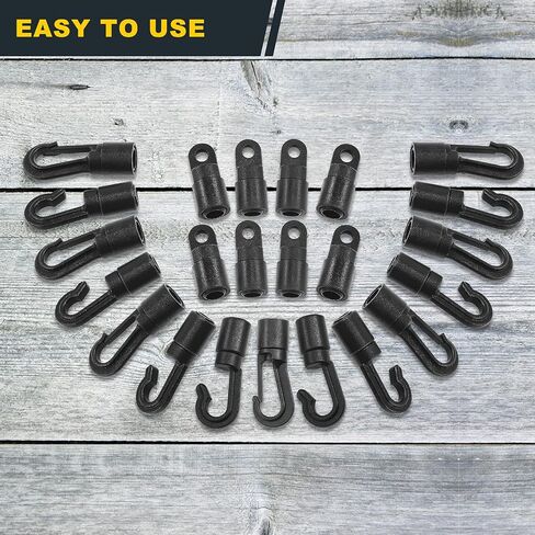 40 Pcs Bungee Shock Cord Hook Set 3 Type Black Plastic Bungee Cord Hooks, S Open Cord Hooks, Bendy and Straight Hook Bungee Terminal Ends for 1/4 inch (6MM) Bungee Kayaks in Saudi Arabia