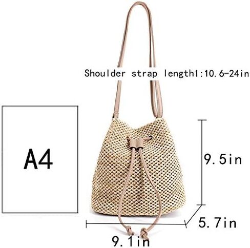 ZLM BAG US Straw Drawstring Bucket Bag Summer Crochet Tote Purse Pu Leather Strap Crossbody Shoulder Bag in Saudi Arabia