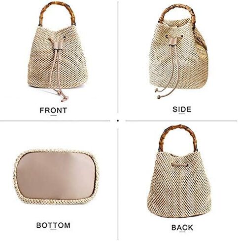 ZLM BAG US Straw Drawstring Bucket Bag Summer Crochet Tote Purse Pu Leather Strap Crossbody Shoulder Bag in Saudi Arabia