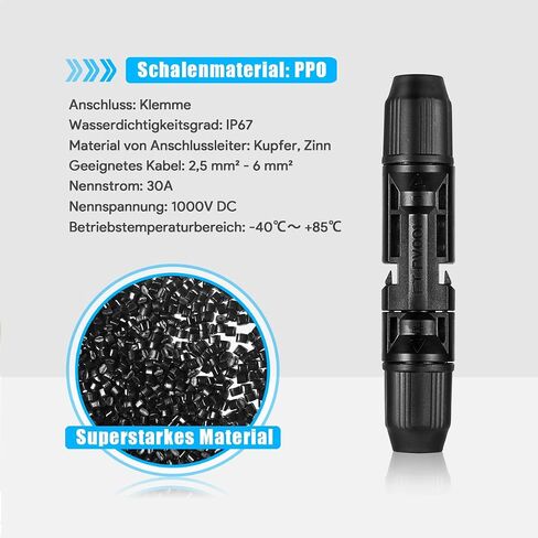 موصلات كابلات الألواح الشمسية ذكر / أنثى IP67 30A 1000V DC (5 أزواج) in Kuwait