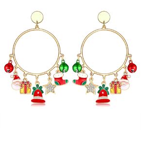 Christmas Earrings for Women Girls Hoop Loop Earrings Light Bulb Bell Snowflake Christmas Tree Santa Gingerbread Drop Dangle Earrings