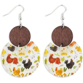 Acrylic Transparent Geometric Earrings Maple Leaf Mushroom Rooster Print Autumn Fall Wooden Dangle Earrings for Women Girls Thanksgiving Party Holiday Jewelry