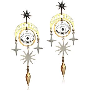 ANDPAI Unique Handmade Lightweight Hollow Vintage Gold Silver Star Sun Moon Dangle Drop Earrings Long Geometry Metal Stud Earrings for Women Girls Statement Jewelry Gifts