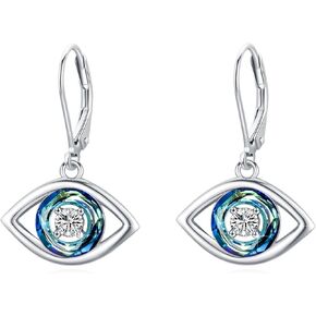 أقراط عين الشر للنساء 925 من الفضة الاسترليني الأزرق عين الشر المتدلية أقراط متدلية مع كريستال الحظ تميمة حماية العين الشريرة هدية مجوهرات للمراهقات والفتيات in Kuwait