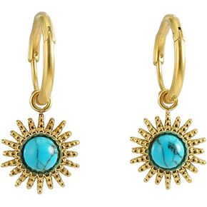 Sun Dangle Drop Hoop Earrings for Women Girls Stainless Steel Blue Turquoise Dangling Charm Huggie Hoops Earrings Delicate Ear Jewelry