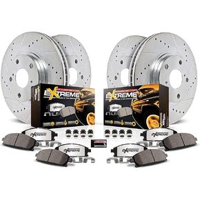 Power Stop K5828-36 Front and Rear Z36 Truck & Tow Brake Kit, Carbon Fiber Ceramic Brake Pads with Drilled and Slotted Brake Rotors For Lexus RX350 RX450 Toyota Highlander Sienna