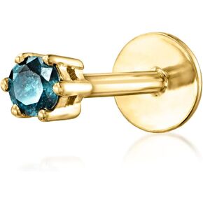 RS Pure by Ross-Simons Blue Diamond-Accented Single Flat-Back Stud Earring in 14kt Yellow Gold