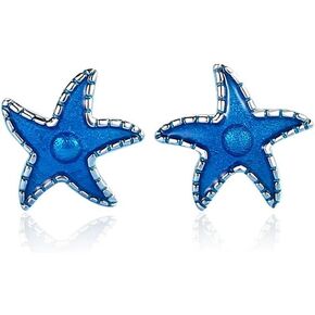 925 Sterling Silver Blue Starfish Stud Earrings,Small Cute Hypoallergenic Jewelry Gifts