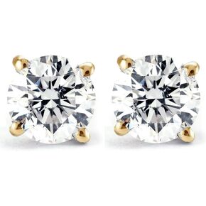 ذهب أصفر عيار 14 قيراط 2 قيراط T.W. أقراط نسائية مرصعة بالألماس مستديرة الشكل ومعتمدة بمسمار خلفي (JK/I2-3) in Kuwait