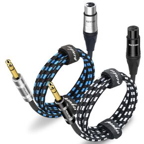 1/4 بوصة TRS إلى كابل XLR أنثى، 3 أقدام 2 حزمة كابل توصيل إشارة متوازنة ربع بوصة إلى كابل تصحيح XLR، سلك ميكروفون سلكي متوازن XLR 3Pin، أسود وفضي تصميم 2 حزمة in Kuwait