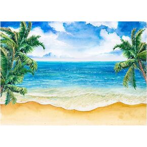 Tropical Beach Backdrop for Photography Summer Photo Background, Ladvis 82.7"x59" Watercolor Hawaii Luau Aloha Theme Party Decorations Birthday Baby Shower Wedding Decor Banner Studio Photoshoot Prop