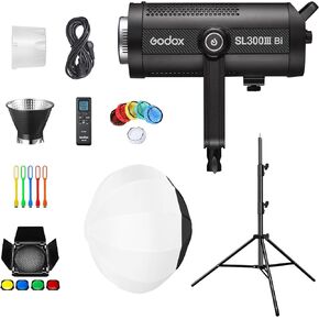 Godox SL300IIIBI LED Video Monolight Softbox Lighting Kit, APP Control Continuous Light with Bowens Mount Softbox, Light Stand for Professional Studio/Video Recording/Film TV Production/Live Streaming