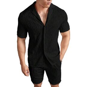 SweatyRocks Men's 2 Piece Outfits Collar Short Sleeve Button Down Shirt and Shorts Summer Sets