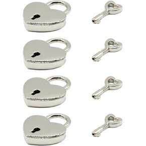 4 Pcs Heart Shaped Padlock Antique Mini Padlock Retro Style Box Lock with Key for Jewelry Box Small Wooden Box(Silver) in Saudi Arabia