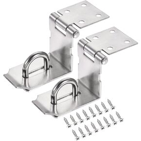 MECCANIXITY 4 Inch Stainless Steel 90 Degree Heavy Door Latch Hasp Lock Padlock Clasp with Screws for Cabinet Closet, Silver Pack of 2