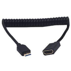 4ft HDMI 8K Extender Coiled Cable, 90 Degree Left Angle Mini HDMI 8K Male to HDMI 8k Female Extension Adapter Shield Cable, Mini HDMI 2.1 to HDMI 2.1 Version Spiral Spring Cord, 8K@60HZ