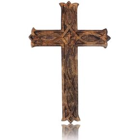IBLAY Wooden Religious Catholic Crucifix Cross Wall Hanging 18 x 12 Inches Carvings Living Room Home Decor Accent Church Chapel Altar Wall Art Decor