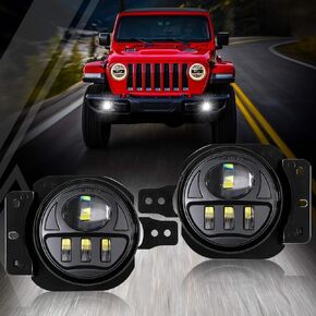 Auxbeam 4 Inch LED Fog Lights Replacement for Jeep Wrangler JL JLU Unlimited Sport Rubicon Sahara 2018-2023, 4 Inch Round Fog Lamps w/ 2 Brackets Black