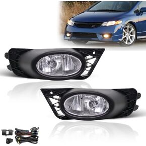 Fog Lights Assembly for 2009 2010 2011 Honda Civic Sedan Fog Lamps Replacement Kit with Wiring & Switch H11 12V 55W Halogen Bulbs