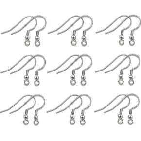100PCS Stainless Steel Ball & Coil Earring Hooks Findings, Ear Wire for DIY Jewelry Making (Silver,18mm)