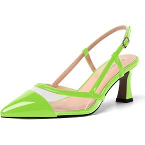 Womens Patent Pointed Toe Dating Slingback Clear Buckle Kitten Mid Heel Pumps Shoes 2.5 Inch