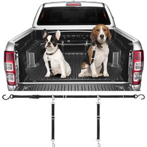 Truck Bed Dog Tether for Two Dogs,Ratchet Tightening Adjustable Double Safety Truck Bed Dog Leash System for Pickup, SUV, Cars & Trucks