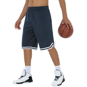 JWM Mens Long Basketball Shorts with Zip Pockets Navy
