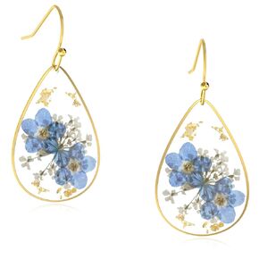 Forget-Me-Not and Queen Anne's Lace Pressed Wildflower Earrings Unique Drop Dangle Earring Handmade Dry Flower Earrings Pressed Real Flower Earrings