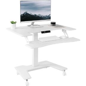 VIVO Black Electric Mobile Height Adjustable 36 inch Dual Platform Standing Desk with Wheels, Rolling Small Space Table, Sit Stand Workstation, DESK-V111VT